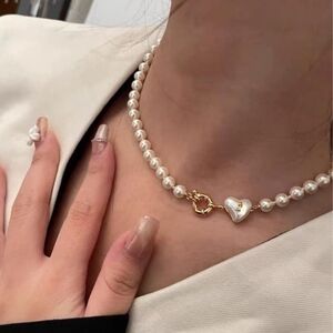 Elegant Pearl Necklace with Heart Charm